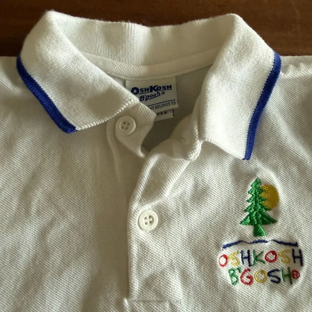 Vintage OshKosh White Camp Branded Polo Boys' 7